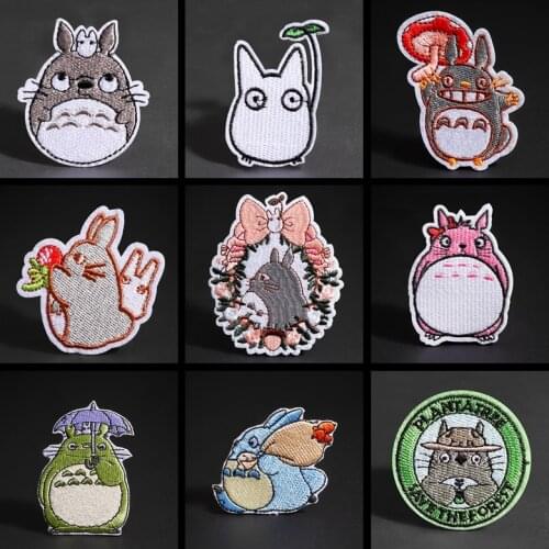 Cartoon Totoro Cat Embroidered Iron On Patches For Clothes Japan Anime DIY No Face Man Cute Sew On Badges Kids Clothes Appliques