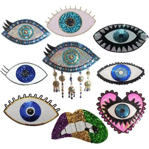 Eye Patch Sticker Iron on Clothes DIY Cool Heat Transfer Sexy Mouth Applique Embroidered Application Cloth Fabric Sequin Patch