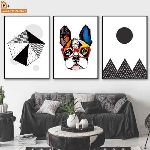 COLORFULBOY Dog Wall Art Canvas Painting Black White Posters And Prints Minimalism Wall Pictures For Living Room Decor