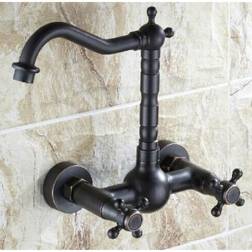 Oil Rubbed Bronze Wall Mounted Dual Cross Handles Swivel Kitchen Bathroom Sink Basin Faucet Mixer Tap anf265