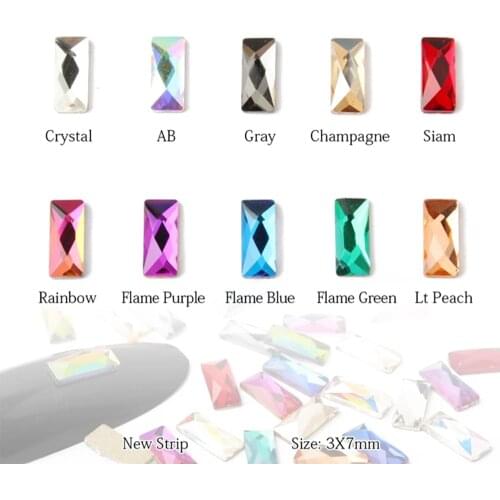 New fashion 3x7 Strip nail art rhinestone mixed stained glass crystal 30pcs/100pcs for nail ornaments