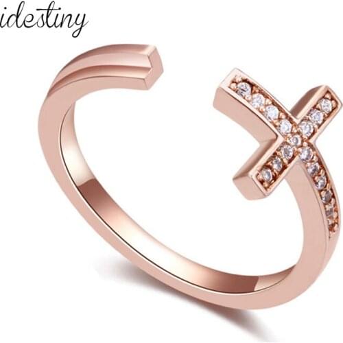 IDESTINY New Fashion Adjustable Rings Design Bijoux Femme Marque de luxe Rose Gold Color Plated Cross Ring for Women Best Gift