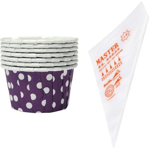 New 100Pcs Small Size Disposable Piping Bag Icing Fondant Cake Cream Decorating Pastry Tip Tool with 100X Cupcake Wrapper Paper
