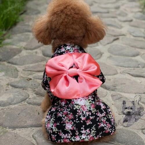 Dog Dress Flower Printing Two-legged Cotton Beautiful Bow-knot Decor Skirt for Party Dog Dresses