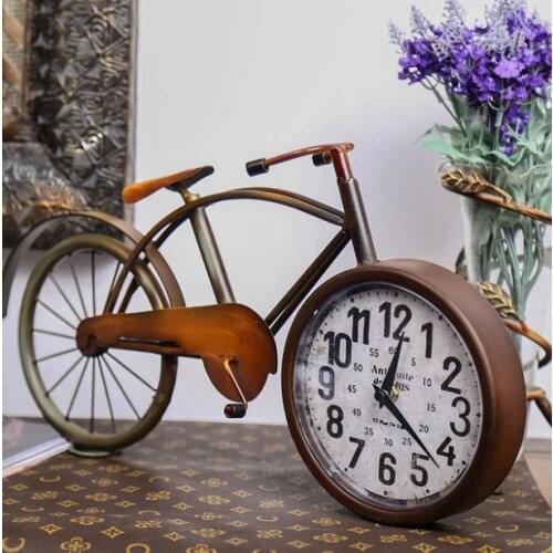 Retro Simple Household Desk Clock European Creative Metal Bicycle Type Table Clock Living Room Study Room Old Furniture GiftLF79