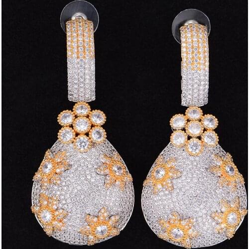 Luxury Fashion Waterdrop Flower Cubic Zirconia Engagement Party Drop Earrings Jewelry For Women indian jewelry