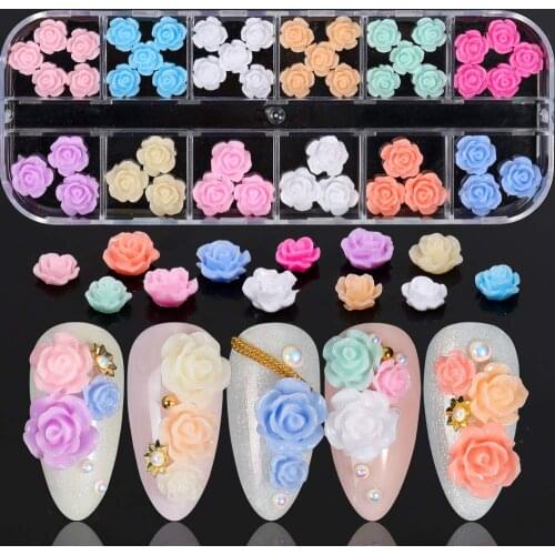 Rose Nail Art Charms 48pcs Nail Glitter Decals Decoration 3d Nail Flower Design Acrylic Nail Stud Jewelry Salon Nail Accessories