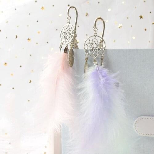 Girl Heart Feather Metal Pendant Hollow Cute Creative Colorful Stationery Bookmarks Book Clip Office Accessories School Supplies