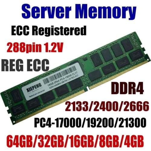 Server Memory 64GB DDR4 PC4-17000 2133 MHz ECC Registered 32GB PC4-19200 2400 MHz ECC Reg 16GB PC4 21300 2666 MHz 8GB 288pin 1.2