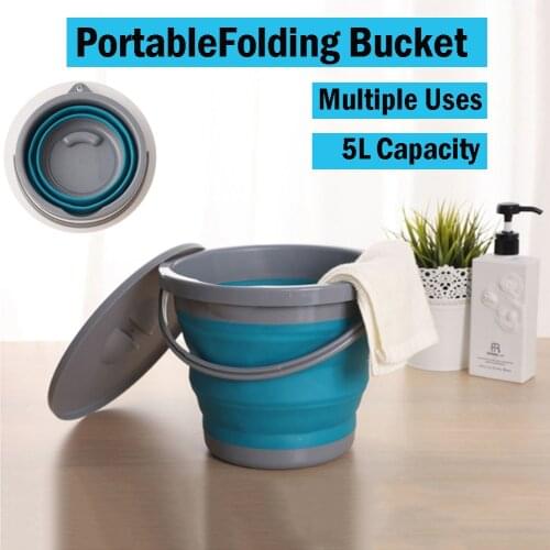 5L Folding Fishing Bucket with Lid Collapsible Silicone Plastic Kitchen Outdoor Camping Garden Portable Water Bucket Car Travel