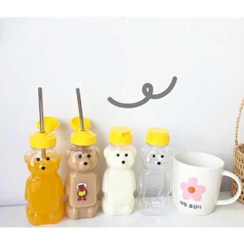 13MA Lovely Cartoon Bear Straw Cup Water Bottle with Lid Leakproof Home Travel Couples Children Festival Gift 250ml
