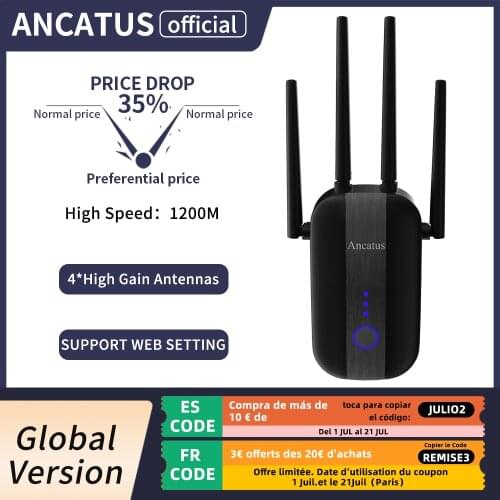 ANCATUS A2 1200Mbps 2.4G/5GHz Wireless Extender 802.11ac Wifi Repeater Powerful Wi-Fi Router Long Range Wlan WiFi Amplifier