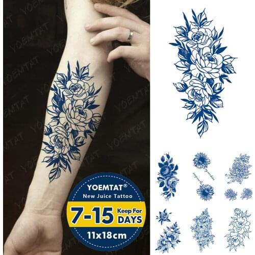 Juice Lasting Waterproof Temporary Tattoo Stickers Peony Chrysanthemum Rose Sunflower Flower Flash Tattoos Body Art Fake Tatto