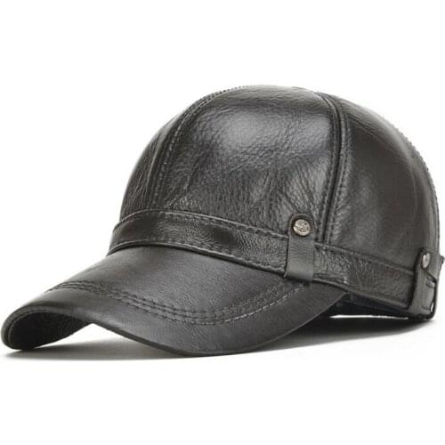 XdanqinX Adjustable Size Men Brand Leather Cap Snapback Cap Genuine Leather Hat Mens Baseball Cap 2020 New Cowhide Earmuffs Hat