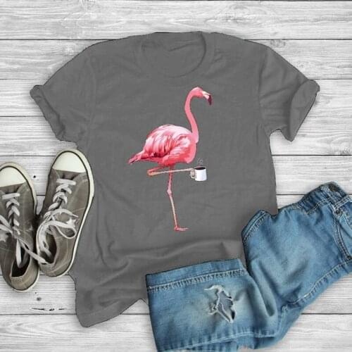 Plus Size Flamingo Coffee Print T Shirt Women Short Sleeve O Neck Loose Tshirt 2021 Summer Women Tee Shirt Tops Camisetas Mujer