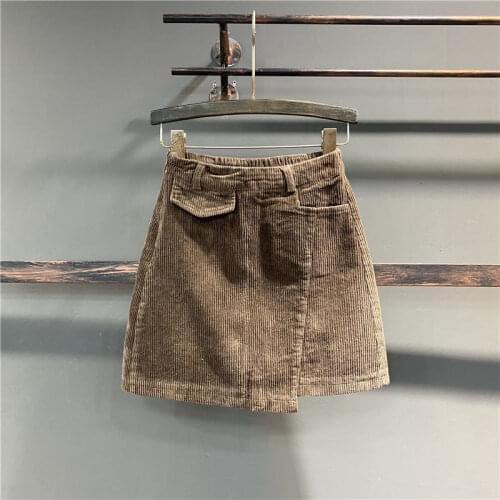 2021 Autumn and Winter Skirts Female Streetwear High Waisted Mini Corduroy Asymmetrical Woman Skirts Apricot Coffee Black Y420