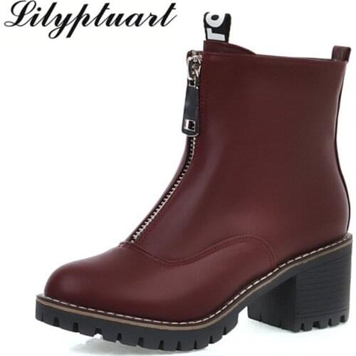 2019 new retro high-heeled with short boots front zipper platform boots fashion British wind student motorcycle boots women