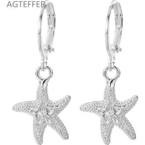 AGTEFFER 925 Sterling Silver Starfish Drop Earrings For Women Lady Fashion Wedding Engagement Party Jewelry