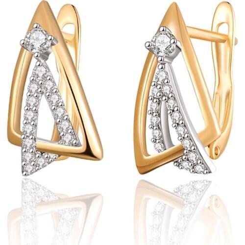 High Quality Geometric Cubic Zirconia Stud Earrings Triangle CZ Gem Stone Gold Earrings for Women Party Jewelry Girls Cute Gifts