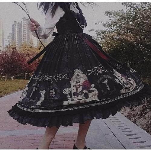 Gothic Lolita Dress for Girls Japanese Cosplay Costumes Kawaii Vintage Print Ladies Summer Sexy Sleeveless Cute Black Dresses