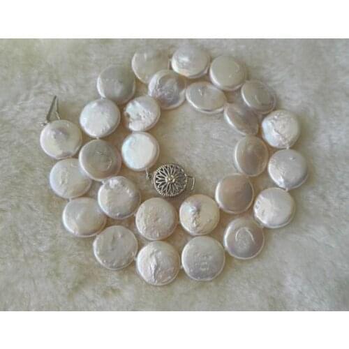 Coin Pearl Necklace Big Size AA 13-14MM White Color Freshwater Pearl Necklace Coin Pearls Jewellery
