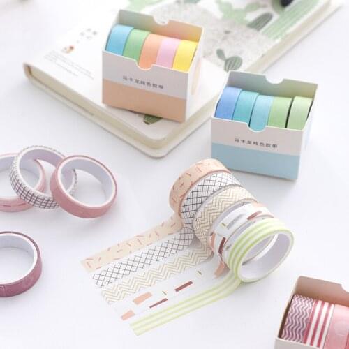 ZK30 5Rolls/box Solid Color Washi Tape Adhesive Tape Set Decorative Masking Tape Cute Scrapbooking School Stationery Supplies