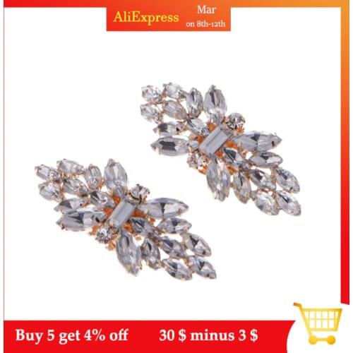 Gold Tone Rhinestone Shoe Clips Flower Glass Wedding Diamante Sparkle Fashion