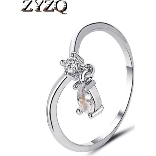 ZYZQ Personality Creative Water Drop Pendant Ring Small Fresh Cubic Zirconia Ring Simple Wild Index Finger Ring