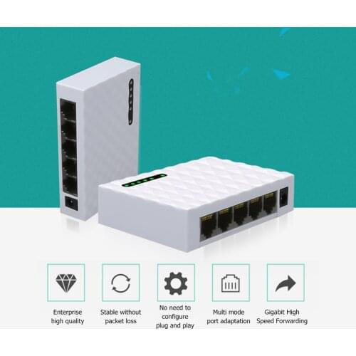 5 Port Gigabit Network Switch 1000Mbps RJ45 LAN Desktop Fast Ethernet Switching HUB Shunt with EU/US Power Adapter for Monitor