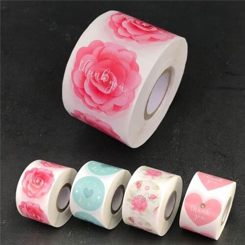 500pcs/roll Heart Thank You Stickers Round Adhesive Label Stickers For Small Business Gift Cards Envelope Sealing Stickers