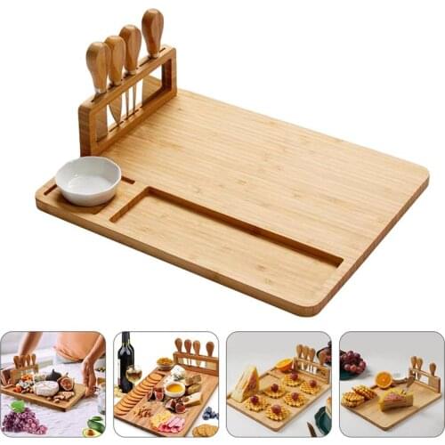 1 Set Bamboo Cheese Board Cutting Board With Stainless Steel Knives Four-Piece Bamboo Cheese Board With Stainless Steel Knives