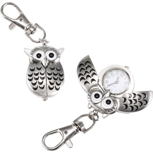 Fashion Unisex Keychain Pocket Watch Metal Alloy Keyring Vintage Owl Shape Clock Key Chain Bag Car Birthday Gifts HSJ88