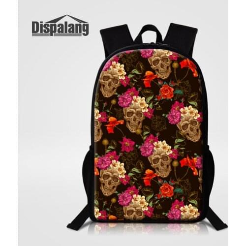 Dispalang Women Mens Backpack Flower Skull Print School Bags For Teenagers Shoulder Bags Kids School Backpack Large Travel Bag
