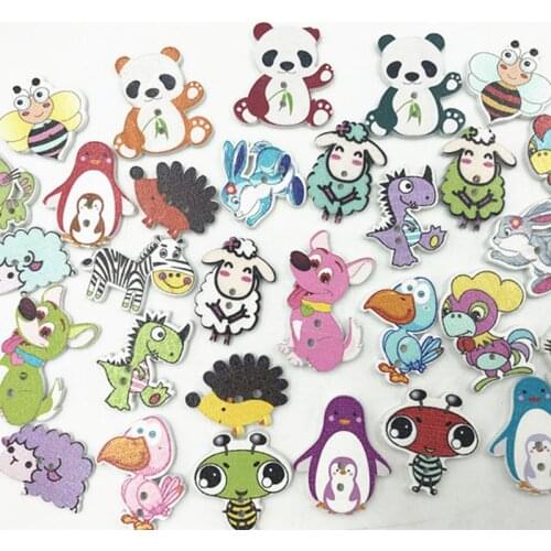 DIY 100pcs Randomly Mixed Animal Wooden Buttoms Sewing Scrapbooking rabbit/dog/sheep