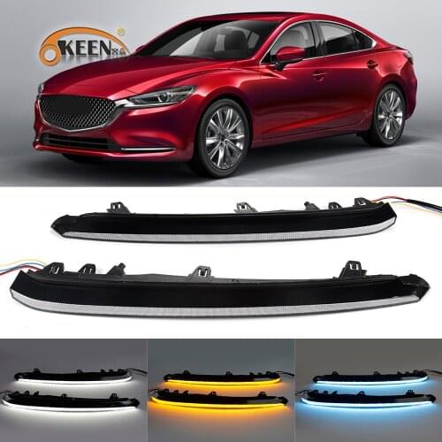 OKEEN 2pcs Car DRL Lamp LED Daytime Running Light For Mazda 6 Atenza 2019 2020 2021 With Yellow Turn Signal Light Blue Fog Lamp