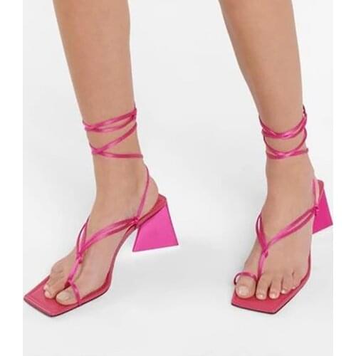 Dovereiss Fashion Summer Womens Shoes Elegant Ankle strap Square Toe White Rose Red Femmes Sandals Strange Style Heels 33-43