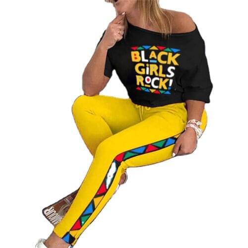 Fanco 2020 New Lip Print T-Shirt Ladies Trousers Color Matching Sports Casual Suit Plus Size