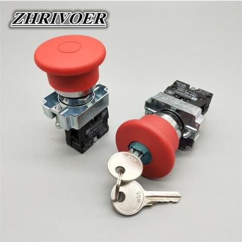 XB2-BS142C XB2-BT42C 40mm NC N/C with Key Red Mushroom Emergency Stop Push Button Switch 600V 10A