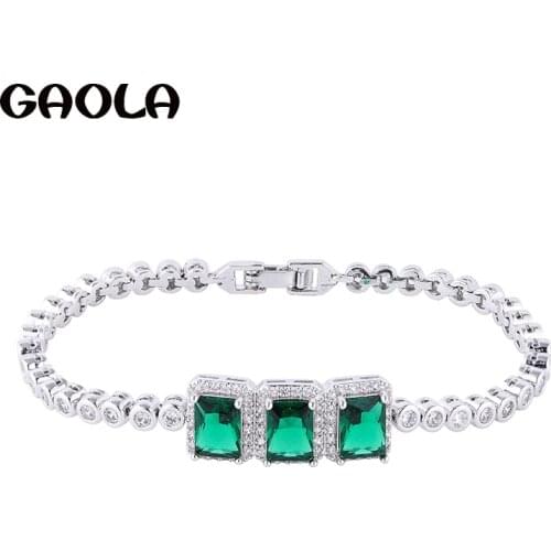GAOLA New Fashion Jewelry Green Square Rhinestone Bracelets Bangle Gold Bracelets For Women In Jewelry GLS0731