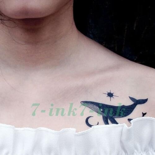 Water Transfer Fake Tattoo Stickers Sun Moon Tattoo Whale Tattoo Waterproof Temporary Tatto Flash Tatoo For Woman Man Kids