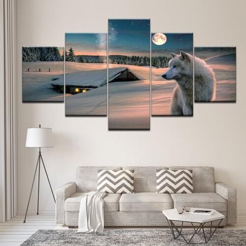 5 Pieces Winter Wolves Modern Wall Art Pictures HD Printed Canvas Painting Modular Pictures HD Paints Home Decoration