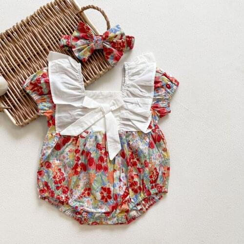 0-3T Newborn Girls Floral Bodysuit Baby Clothing Summer Ruffles Short Sleeve Flower Print Jumpsuit Cute Sweet New born Outfit