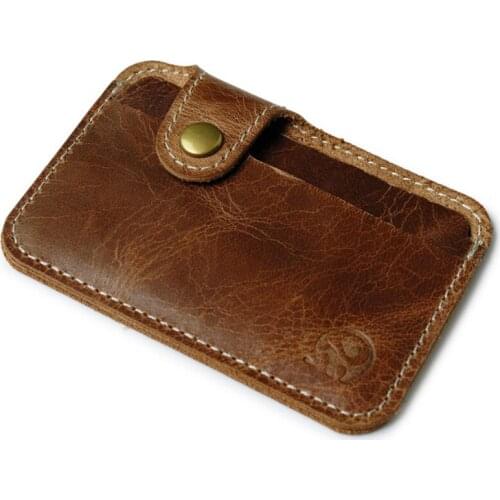 Retro Genuine Leather Card Wallet Men Business Bank Card Holder Wax Thin Credit Card Small Cards Pack with Hasp Mini Cash Pocket