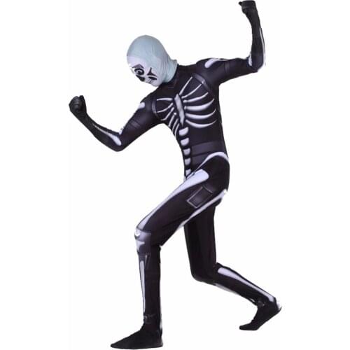 Halloween Costume Adult Kids Hot Game Cosplay Costume Skull Trooper Human Zentai Bodysuit Suit Jumpsuits Scary Skeleton