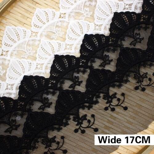 17CM Wide Exquisite White Black Mesh Embroidery Lace Trim Ribbon Applique Embossed Fabric Collar Skirt Hem DIY Sewing Supplies