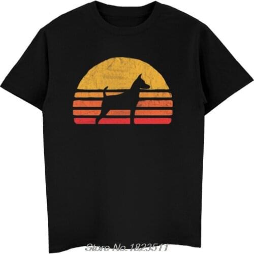 Fashion Summer Hot Sale Retro Sun Miniature Pinscher Silhouette T-shirt Vintage Tee Shirt For Dog Lovers Tee Men Shirt