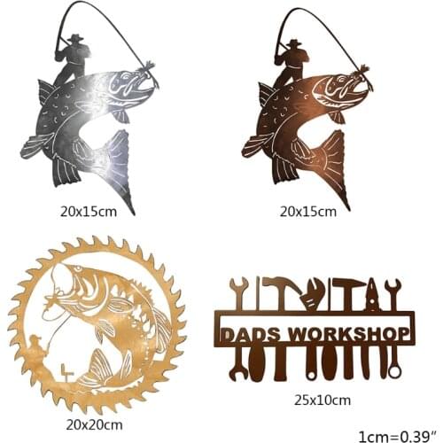 M17D Metal Wall Art Fishing Hanging Pendant Rustic Hunting Scene Ornament Artwork Home Office Cabin Farmhouse Decoration Dad