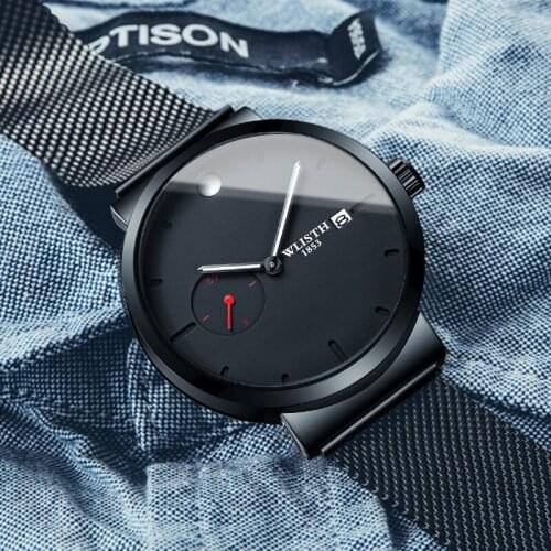 WLISTH mens fine steel mesh belt quartz male watch small second waterproof watch wholesale