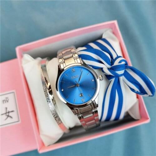 Minimalist Ladies Watch Bracelet Set Equipped with Ribbon Blue Black Red Fashion Belt Calendar Small Dial Creative Womens Watch