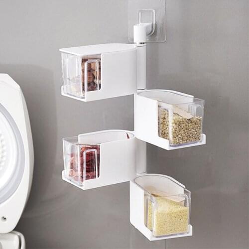 Wall Mounted Rotary Tray Multi Drawer Seasoning Box Kitchen Storage Containers Wall Shelf Room Organizer Home Supplies